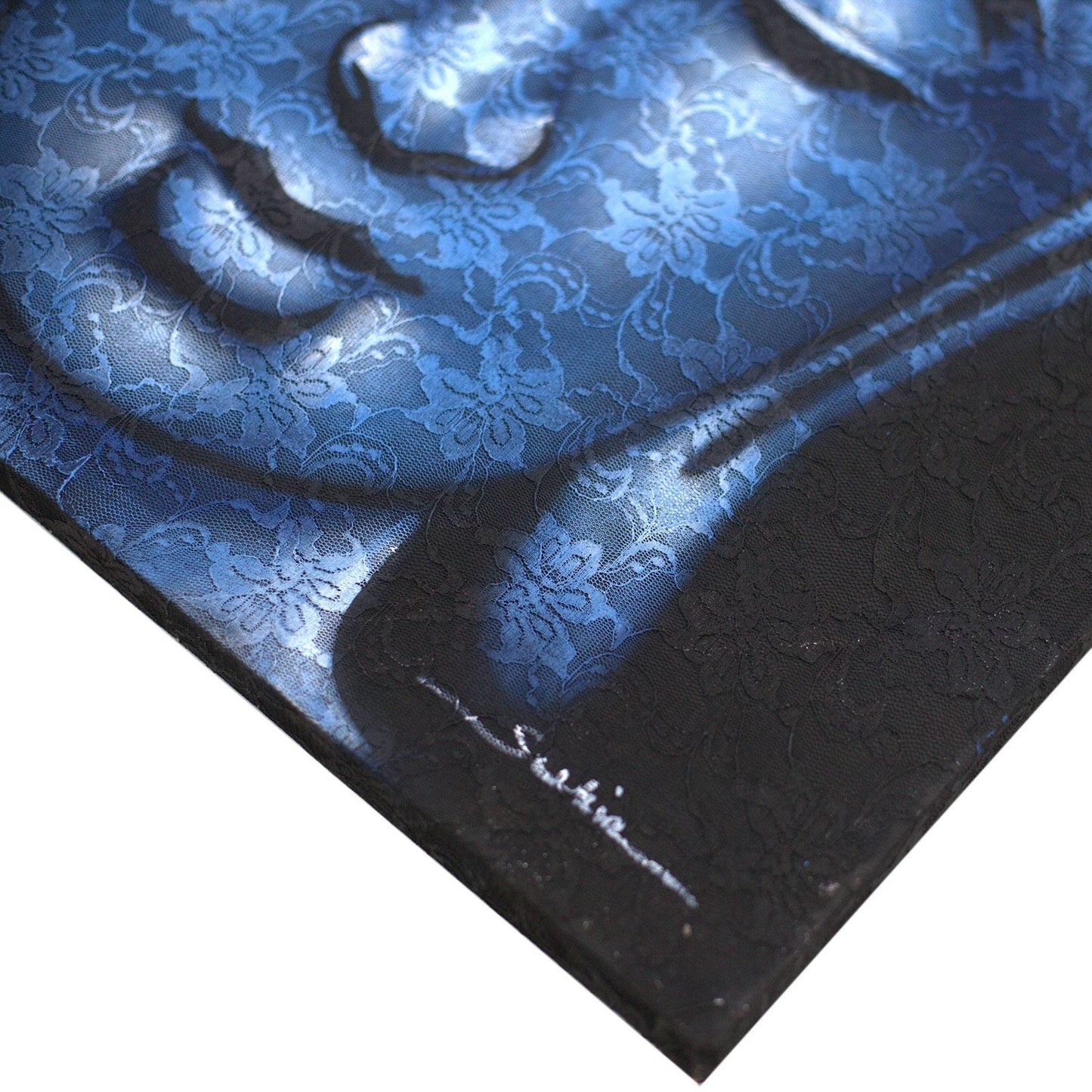 Handgemaltes Buddha-Gemälde 'Blauer Brokat' - 80x60 cm auf Leinwand
