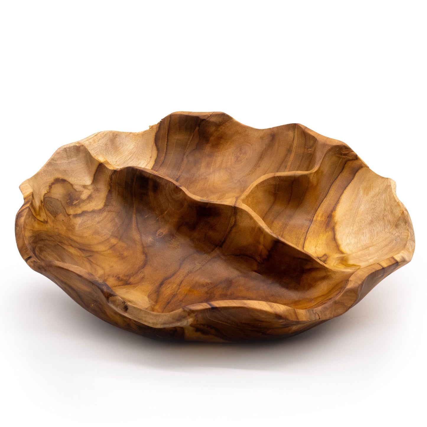Massive Teakholz-Schale mit Dreifach-Unterteilung - 30 cm Ø