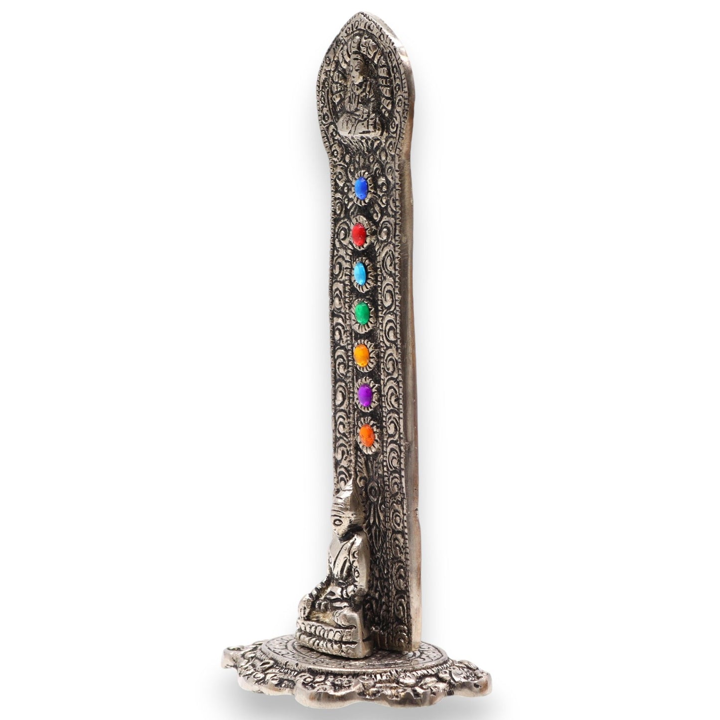 Buddha Chakra Räucherturm aus Aluminium - 16 cm spiritueller Räucherhalter