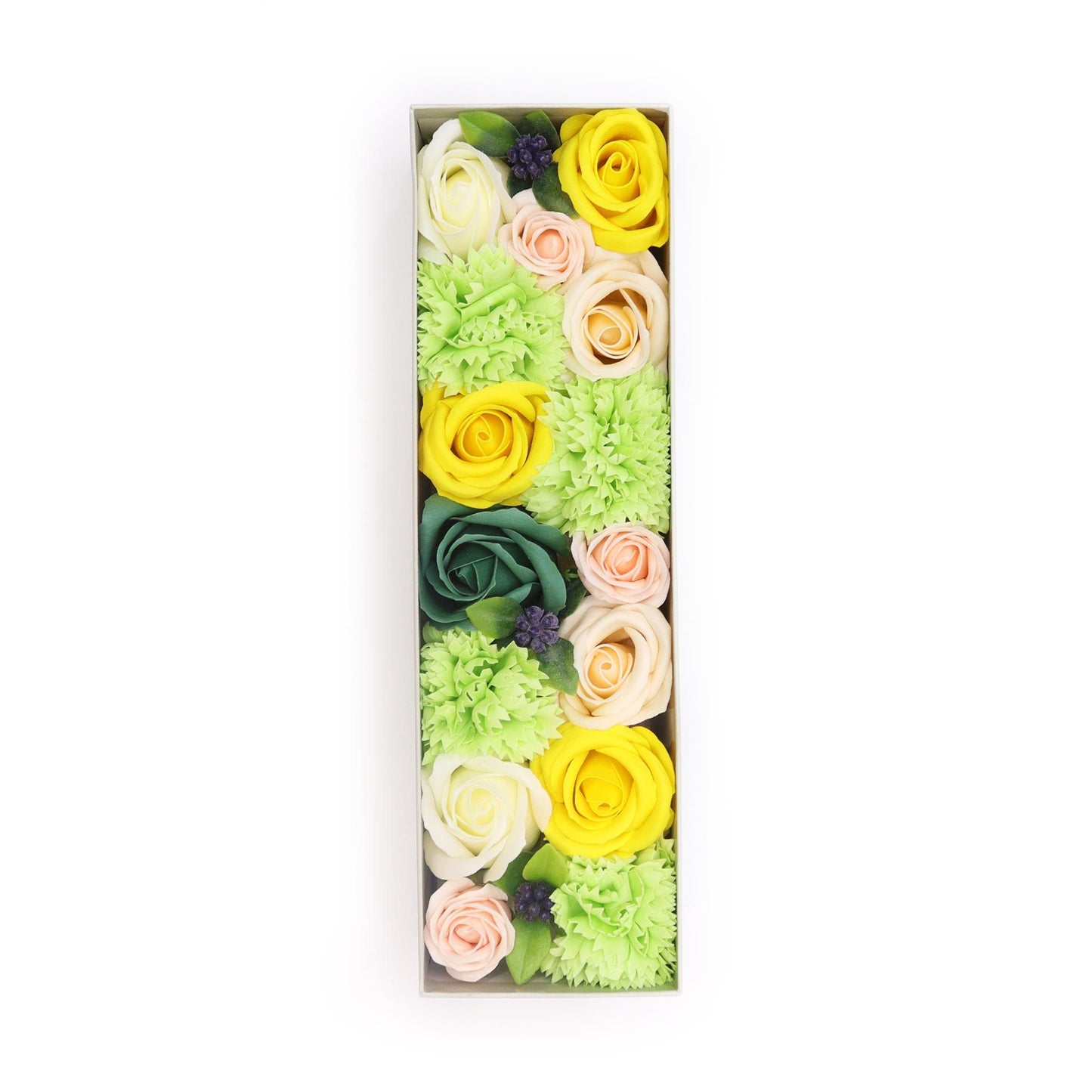 Premium Geschenkbox 'Frühlingsfrische' mit Seifenblumen in Gelb & Grün