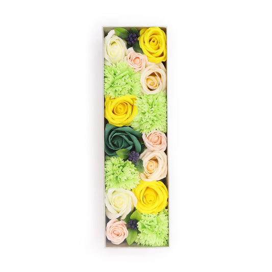 Premium Geschenkbox 'Frühlingsfrische' mit Seifenblumen in Gelb & Grün