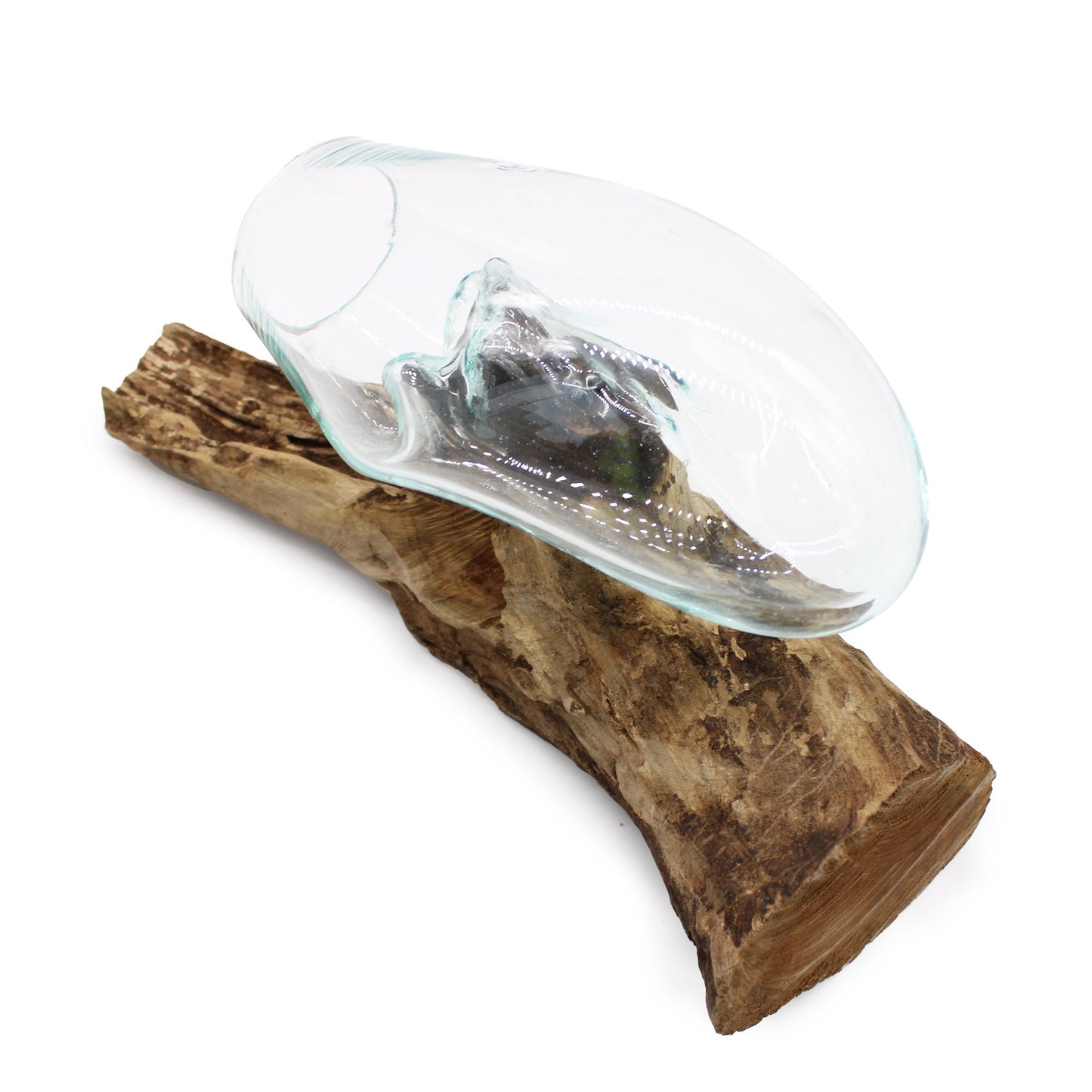 Hängende Glasschale aus Bali - Einzigartiges Unikat aus recyceltem Glas & Gamal-Holz