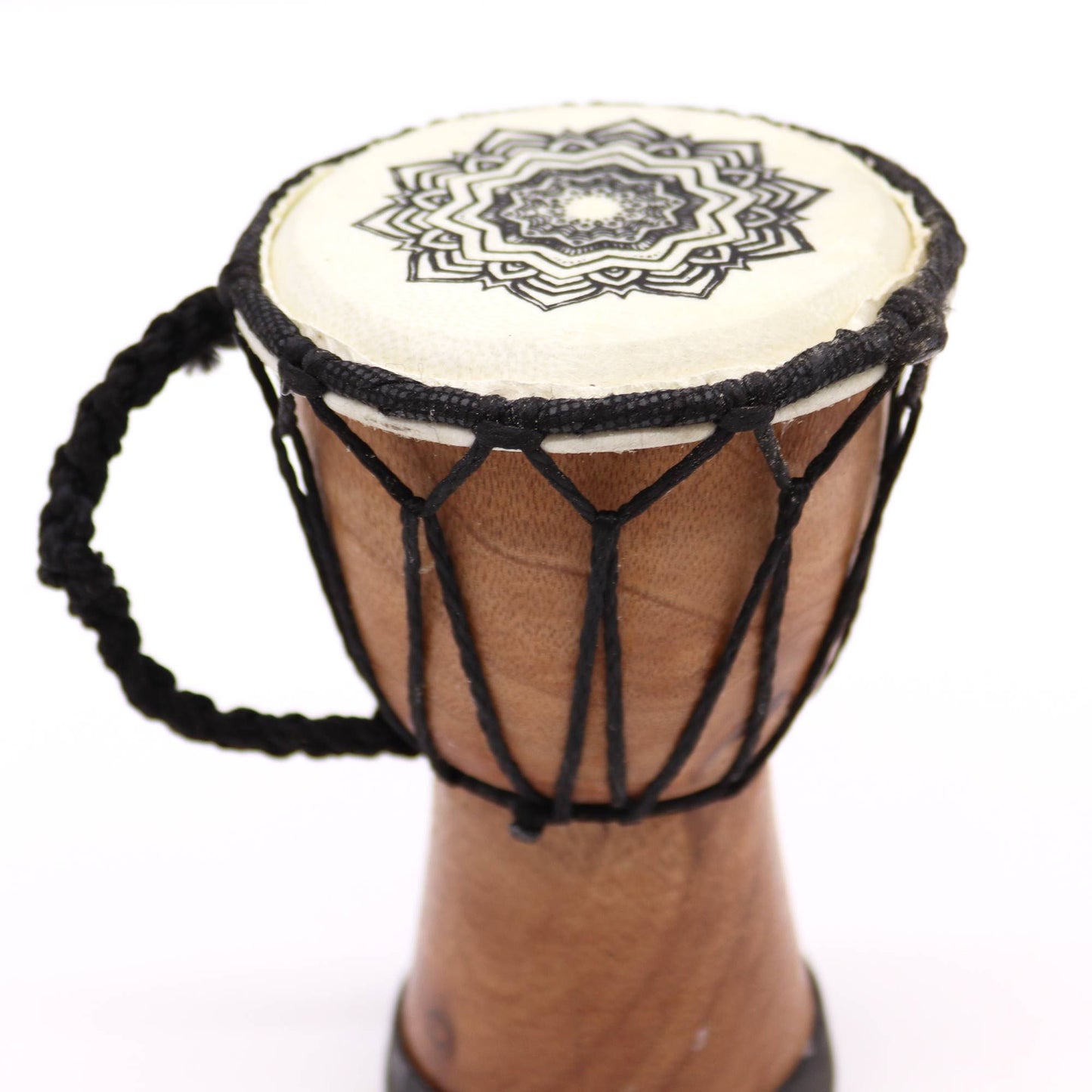 Handgefertigte Mandala-Djembe Trommel, 15 cm - Miniatur aus Suar-Holz