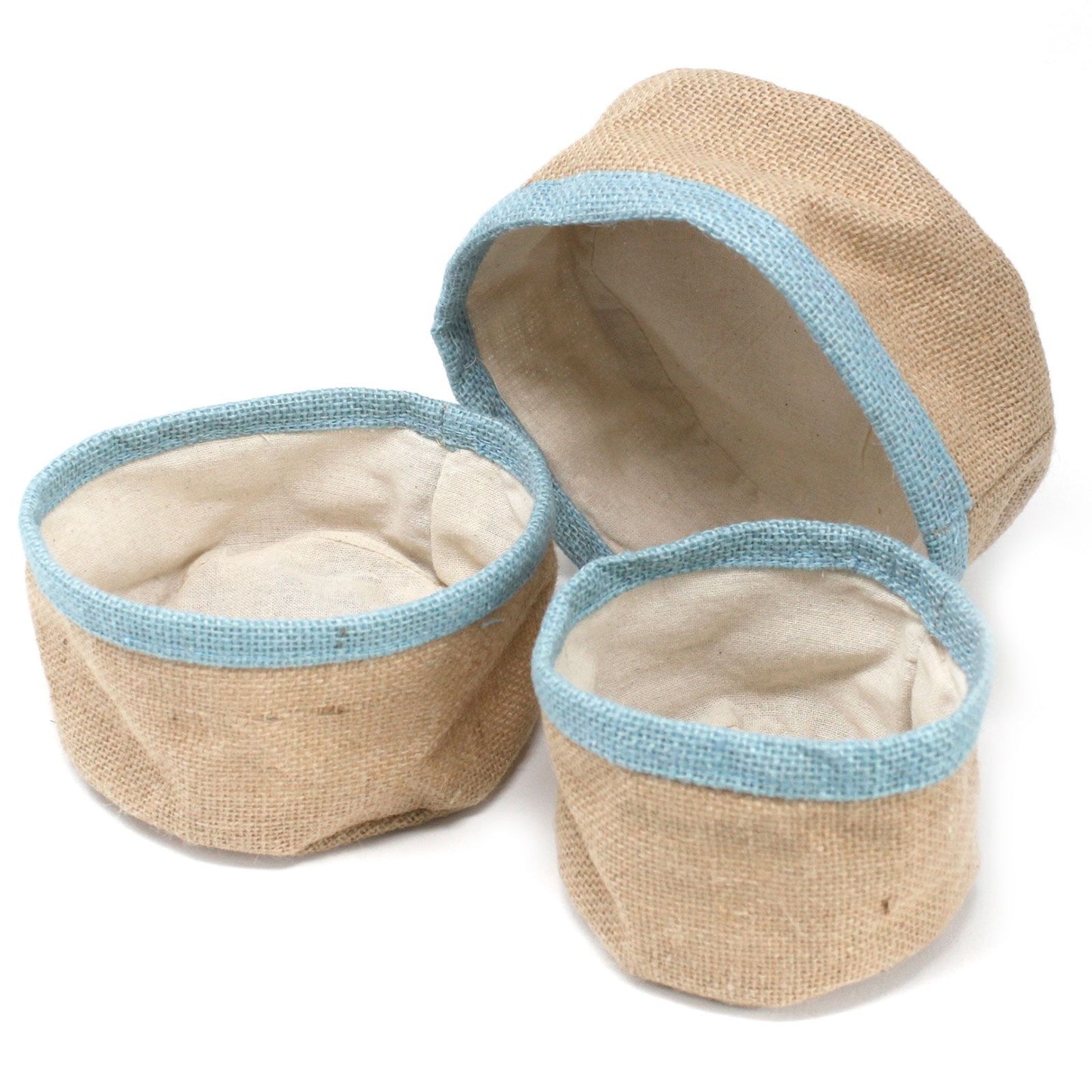 Set aus 3 Jute-Körben mit Baumwollfutter in Teal – Handgefertigt & nachhaltig