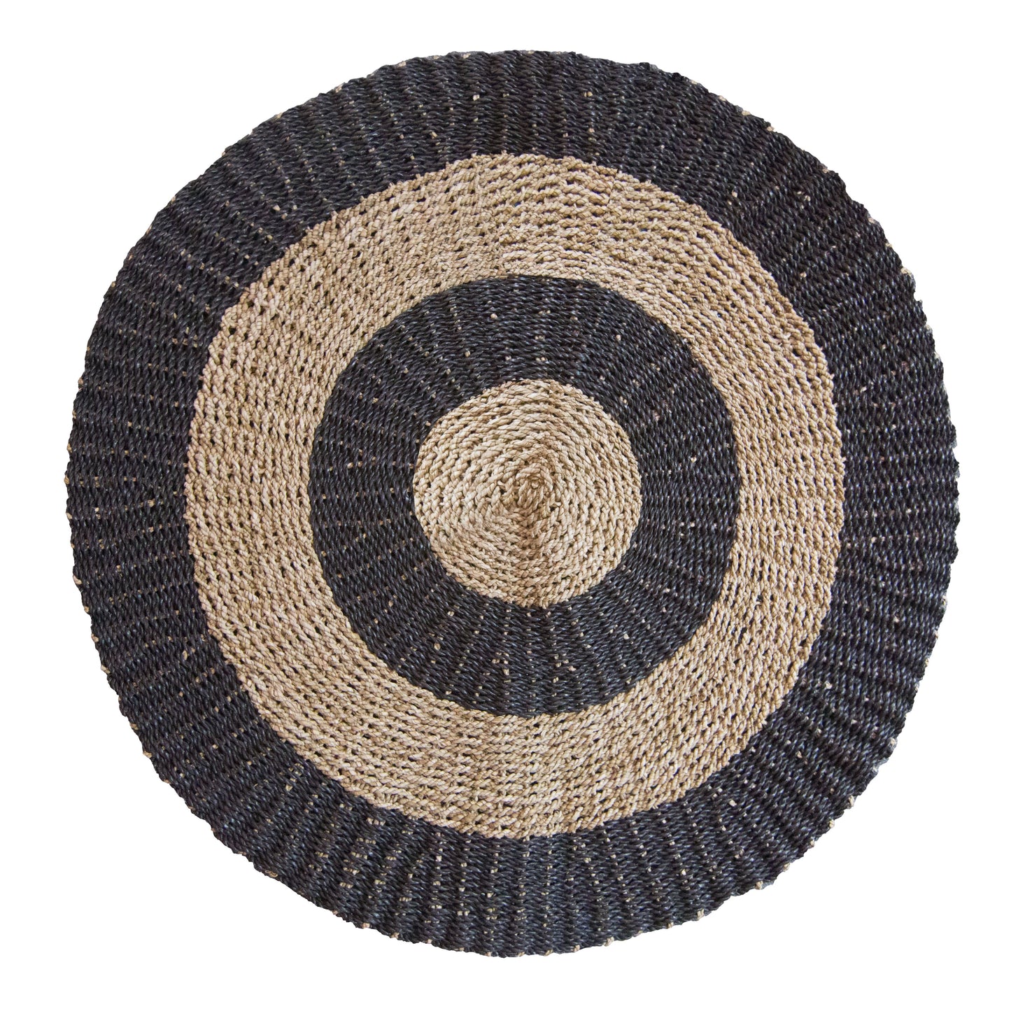Runder Naturteppich aus Seegras - Schwarz & Beige, Ø 100 cm