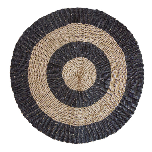 Runder Naturteppich aus Seegras - Schwarz & Beige, Ø 100 cm