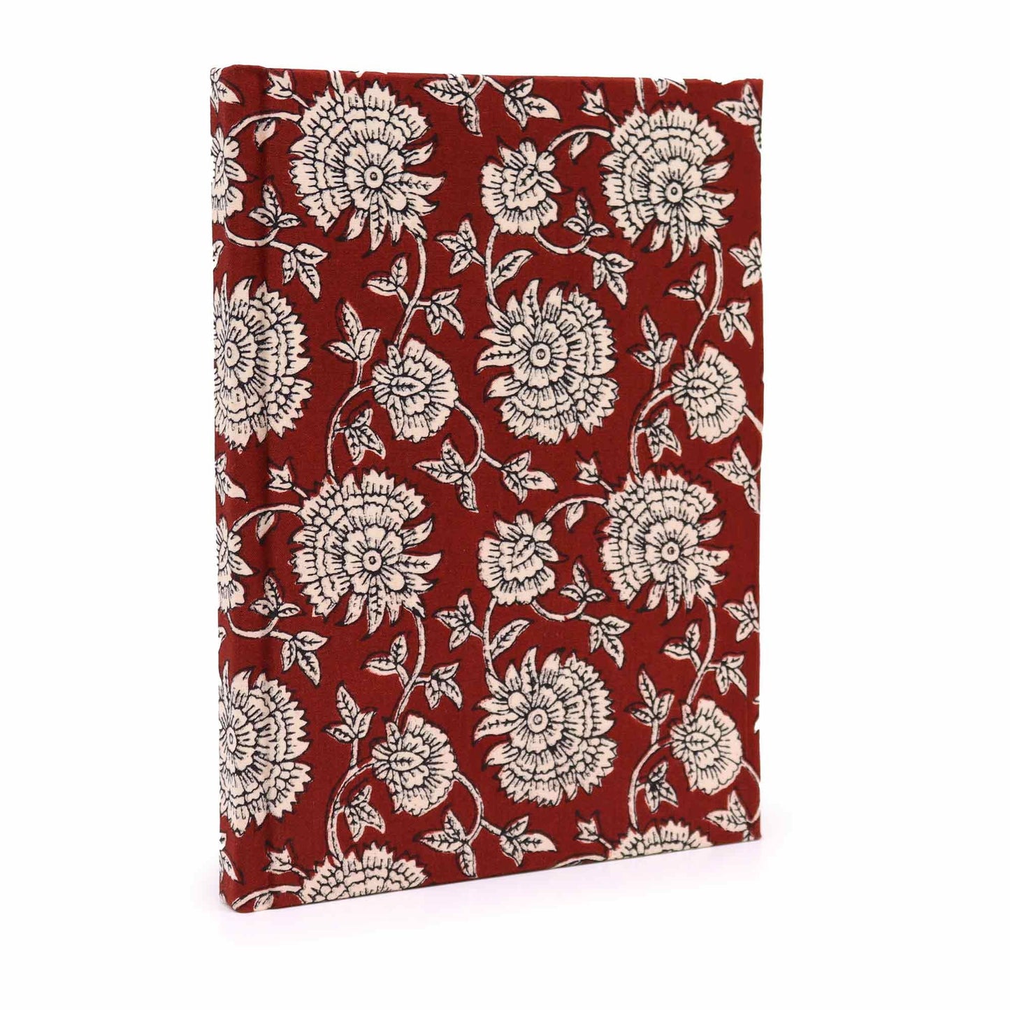 Notizbuch 'Burgunder Blüten' | Handdruck auf Baumwolle | 20x15 cm