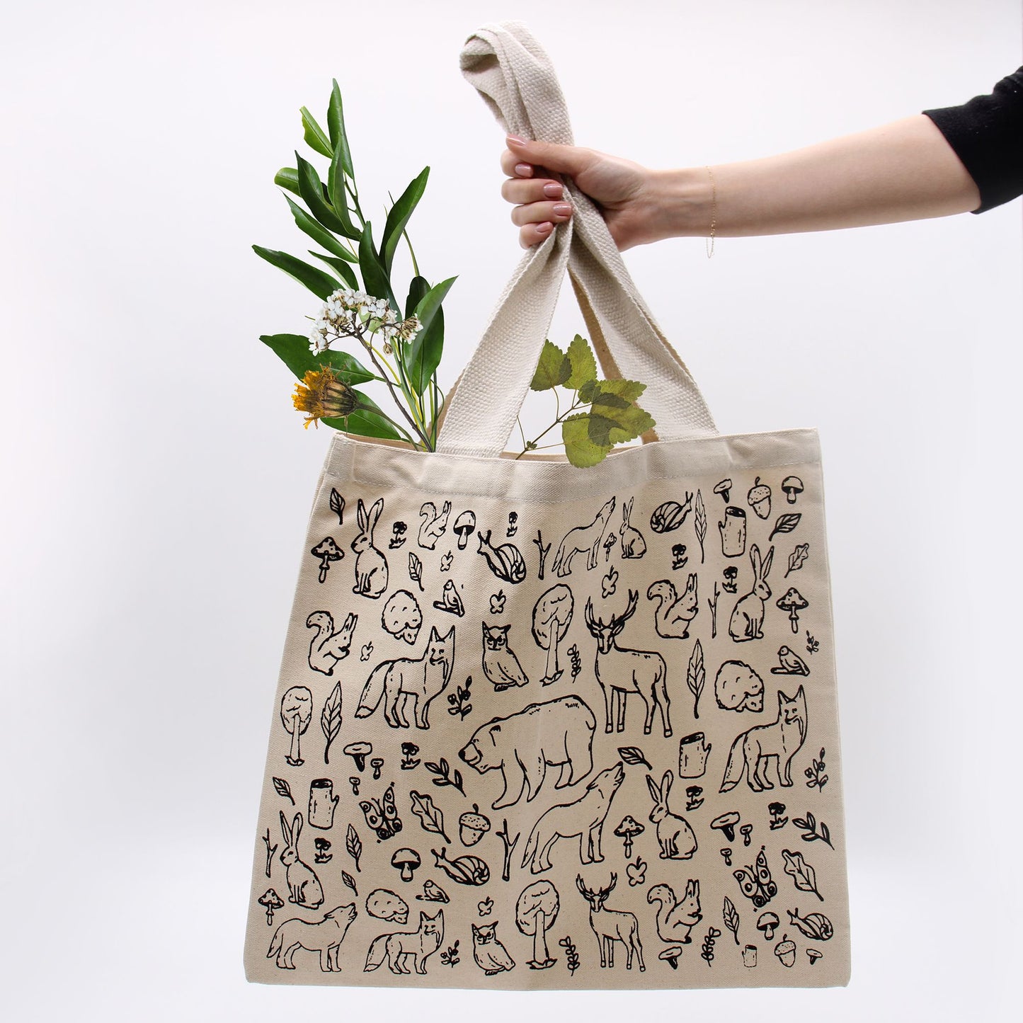 Große Baumwolltasche mit Waldmotiv – 38x42 cm, 10oz – Robust & Stilvoll