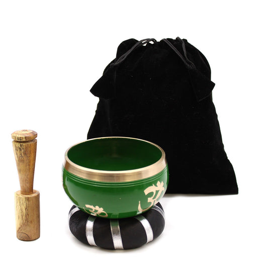 Klangschalen-Set 'Baum des Lebens' in Grün – 10,7 cm Messingschale mit Holzschlägel