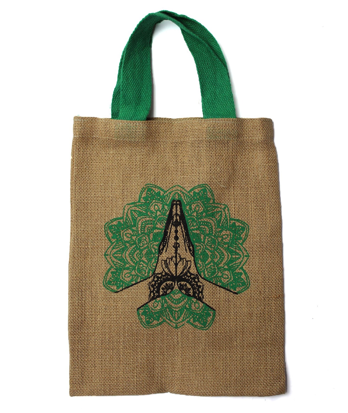 Jute-Tragetasche 'Mystic Namaste' – Nachhaltiger Begleiter mit spirituellem Design