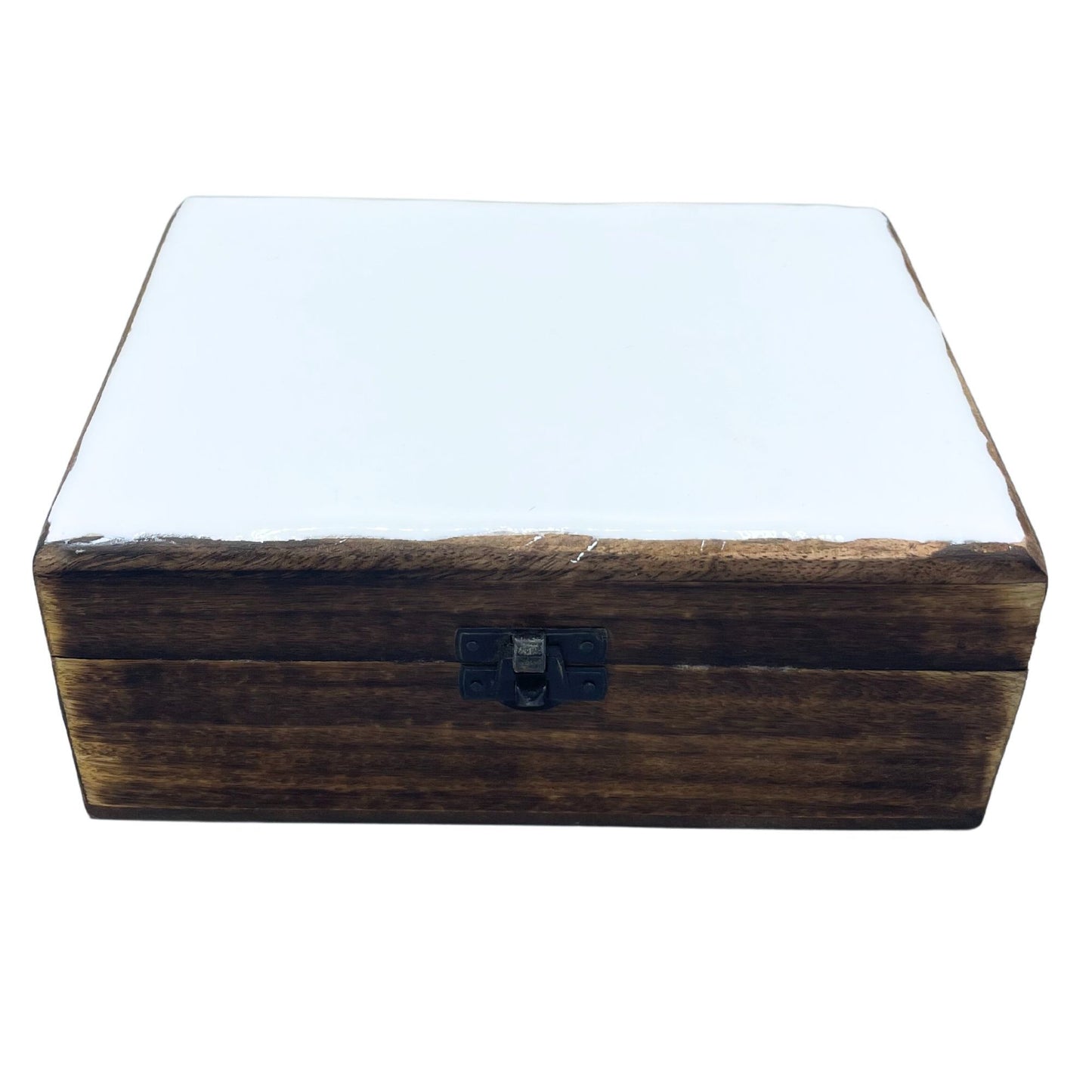 Große Aufbewahrungsbox aus Mangoholz mit Keramikglasur - Weiß, 20x15x7,5 cm