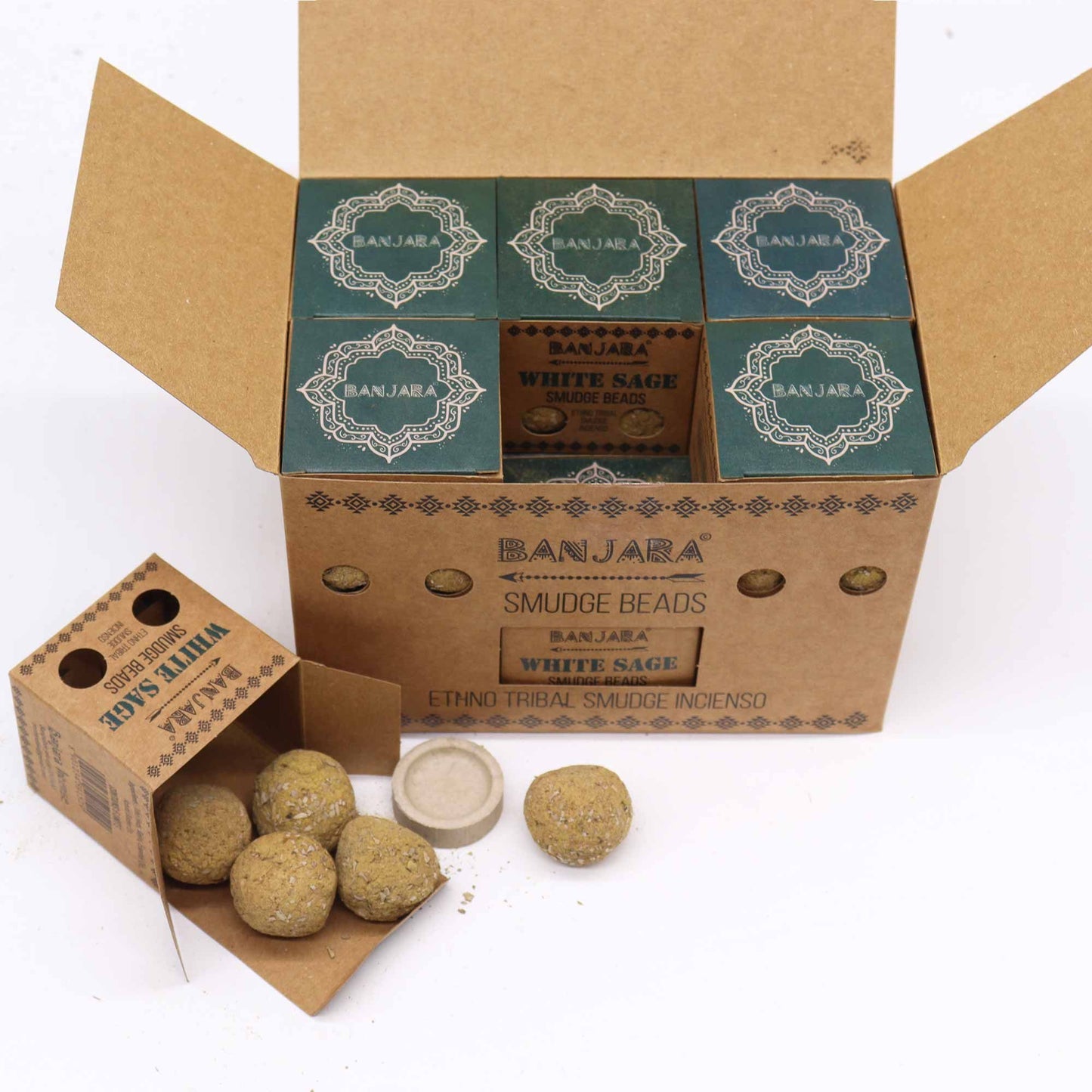Banjara Räucherperlen aus Weißem Salbei – Set mit 5 Perlen und Halter