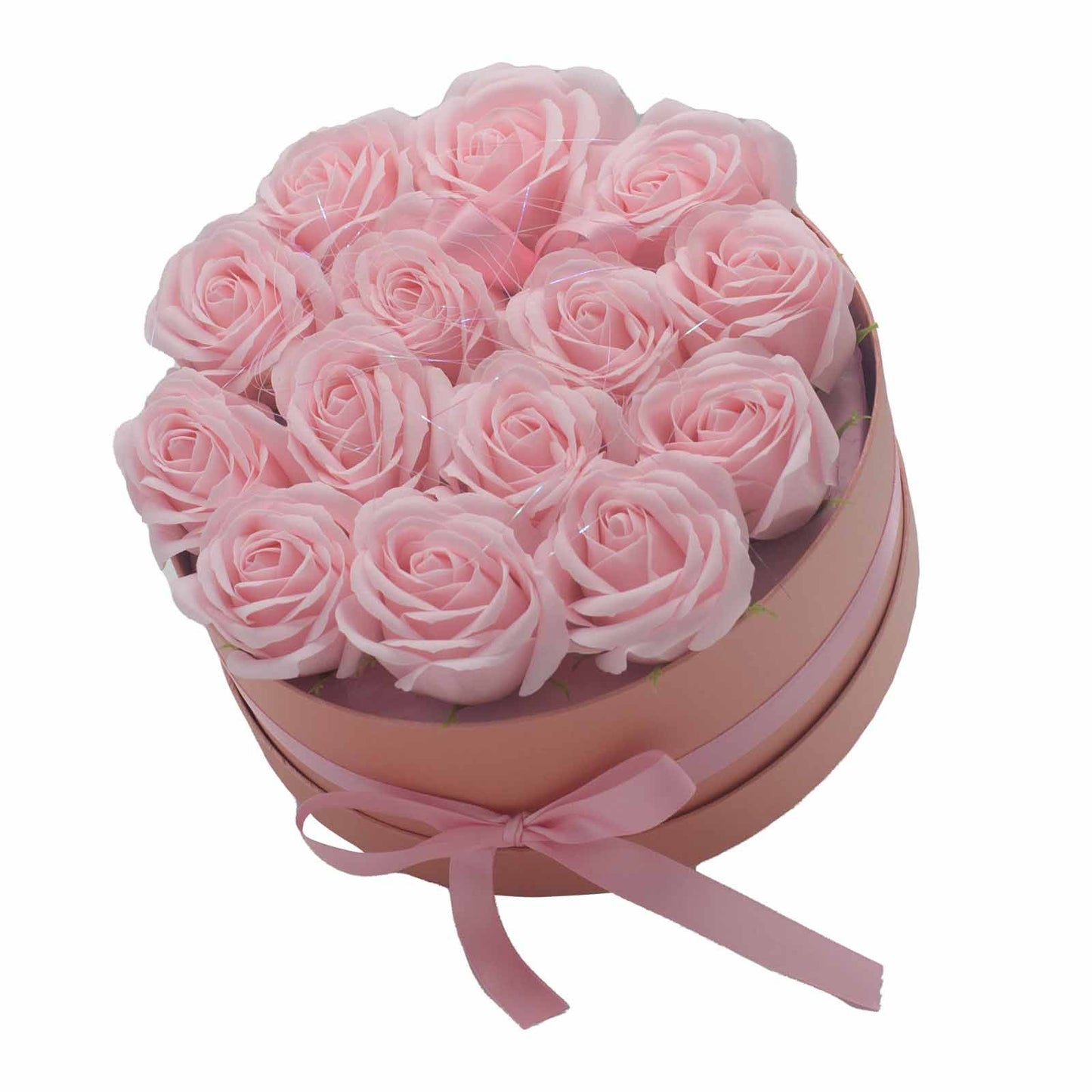 Luxus Seifenrosen-Strauß mit 14 rosa Rosen – Wiederverwendbare Geschenkbox