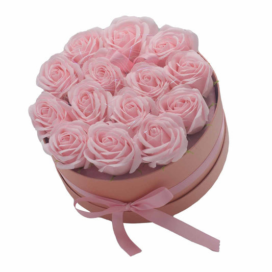 Luxus Seifenrosen-Strauß mit 14 rosa Rosen – Wiederverwendbare Geschenkbox
