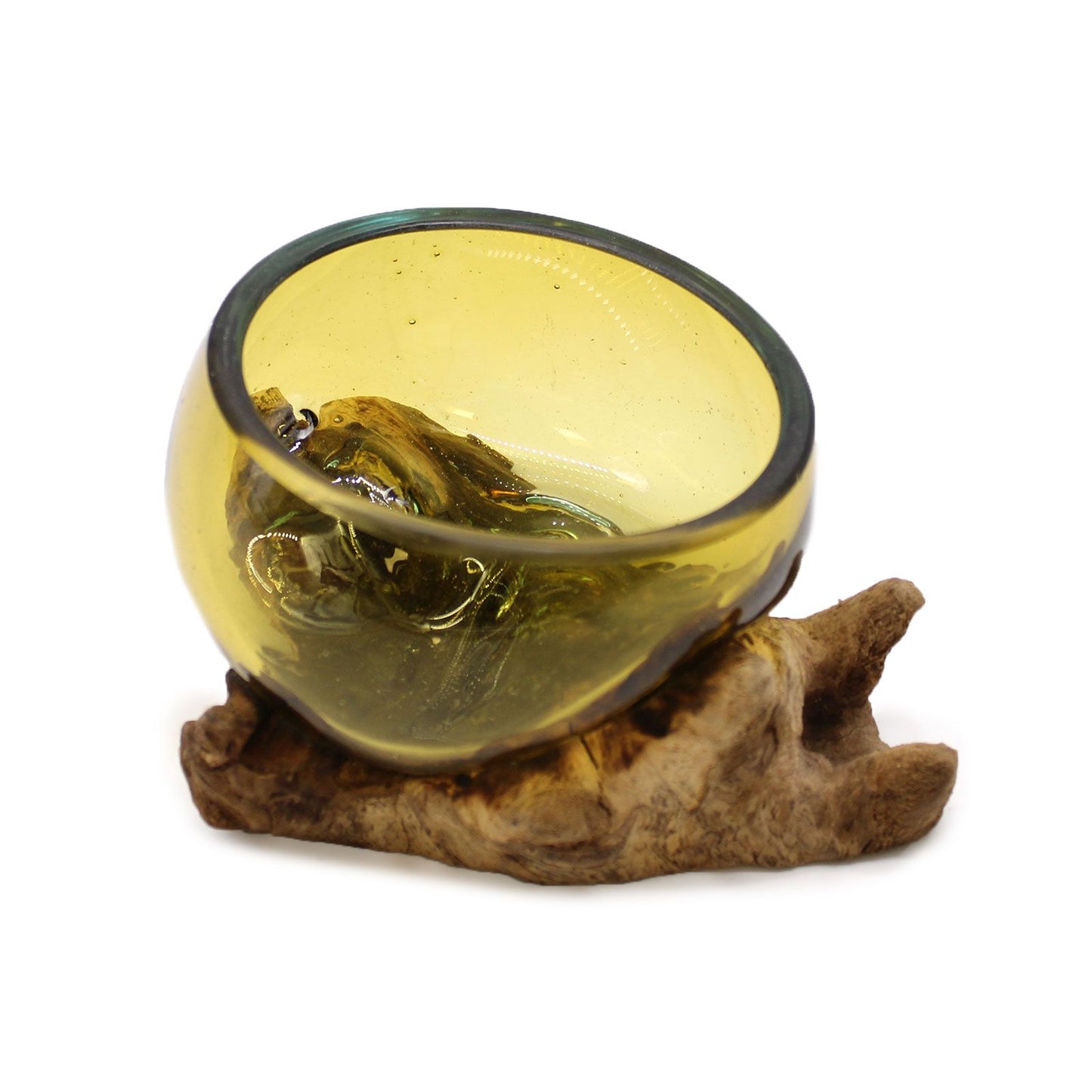 Amberfusion Schale - Handgeformtes Glas auf Naturholz-Wurzel