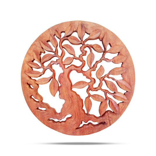 Rundes Lebensbaum-Wandpanel aus Holz, 40 cm, handgeschnitzt