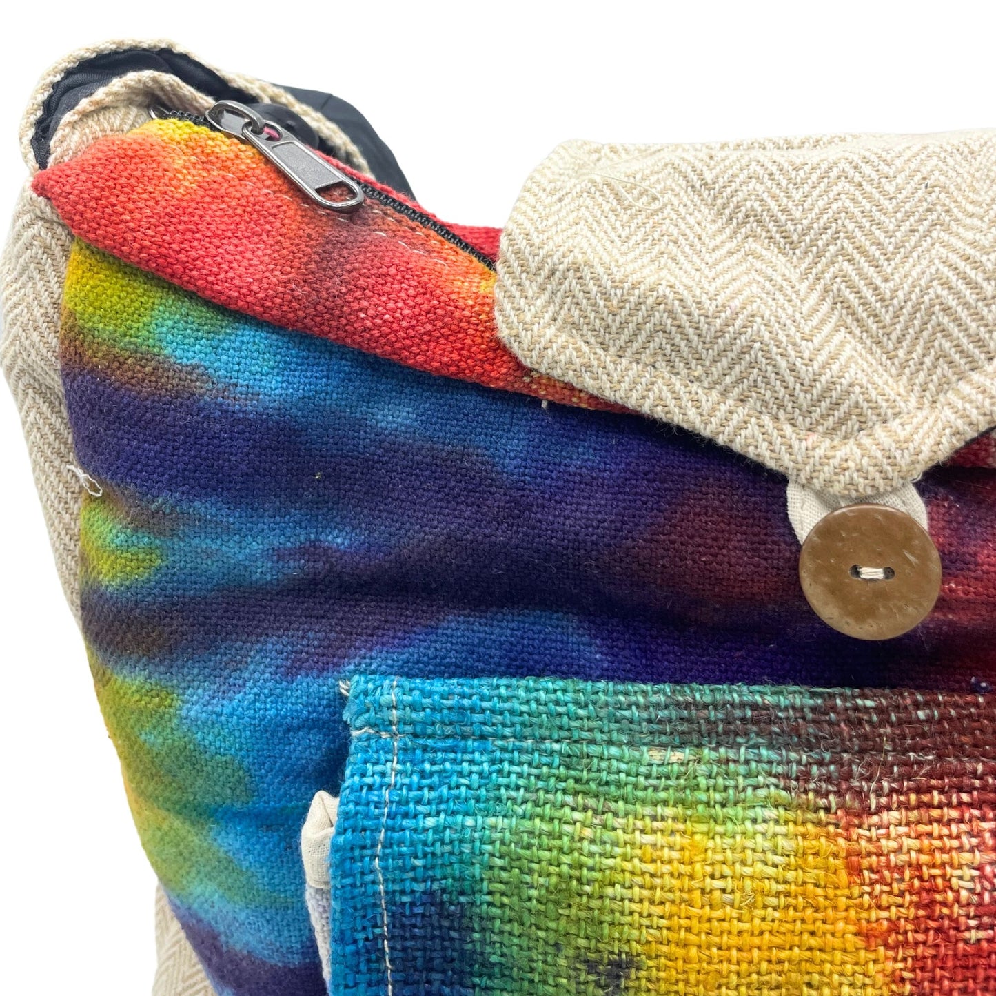 Hanf-Studienrucksack im Tie-Dye Look mit Fronttasche