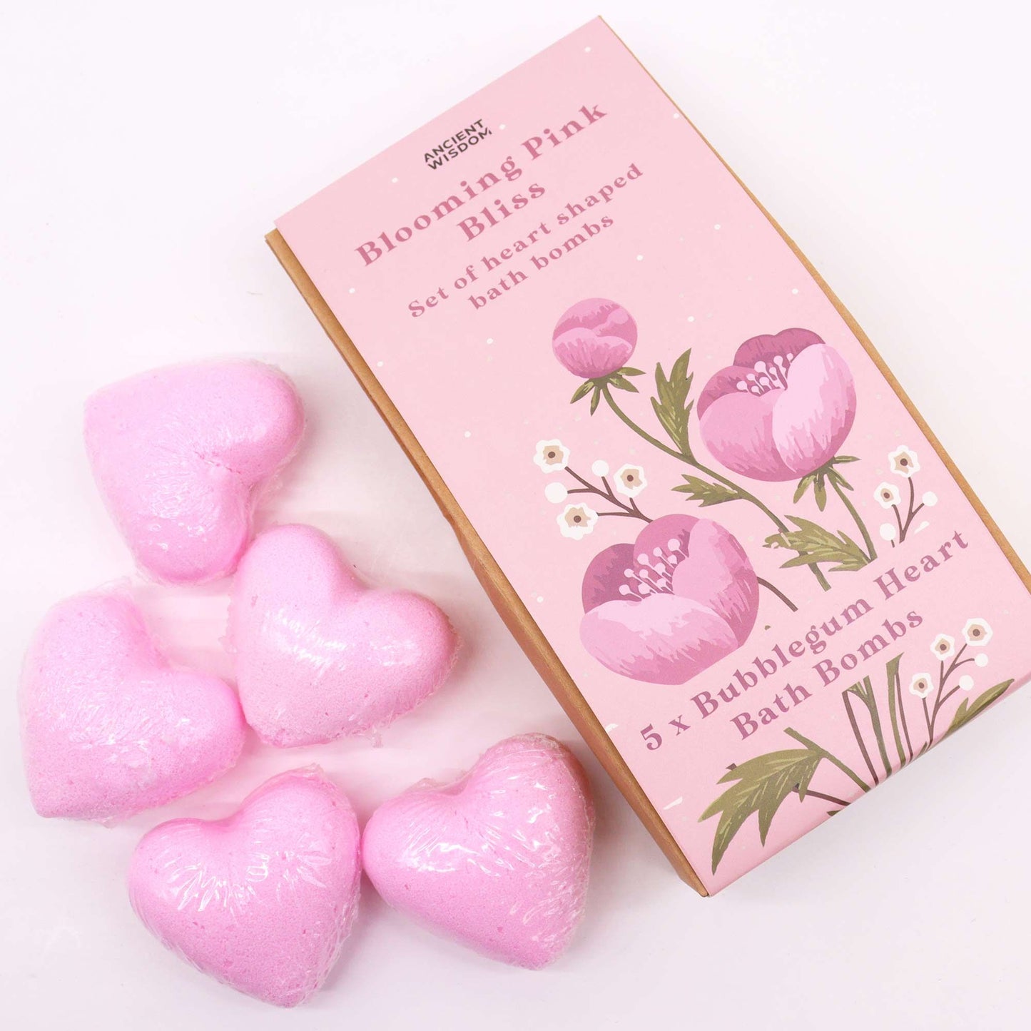 Herzförmiges Badebomben-Set 'Blühendes Rosa' - 5 Stück im Geschenkset