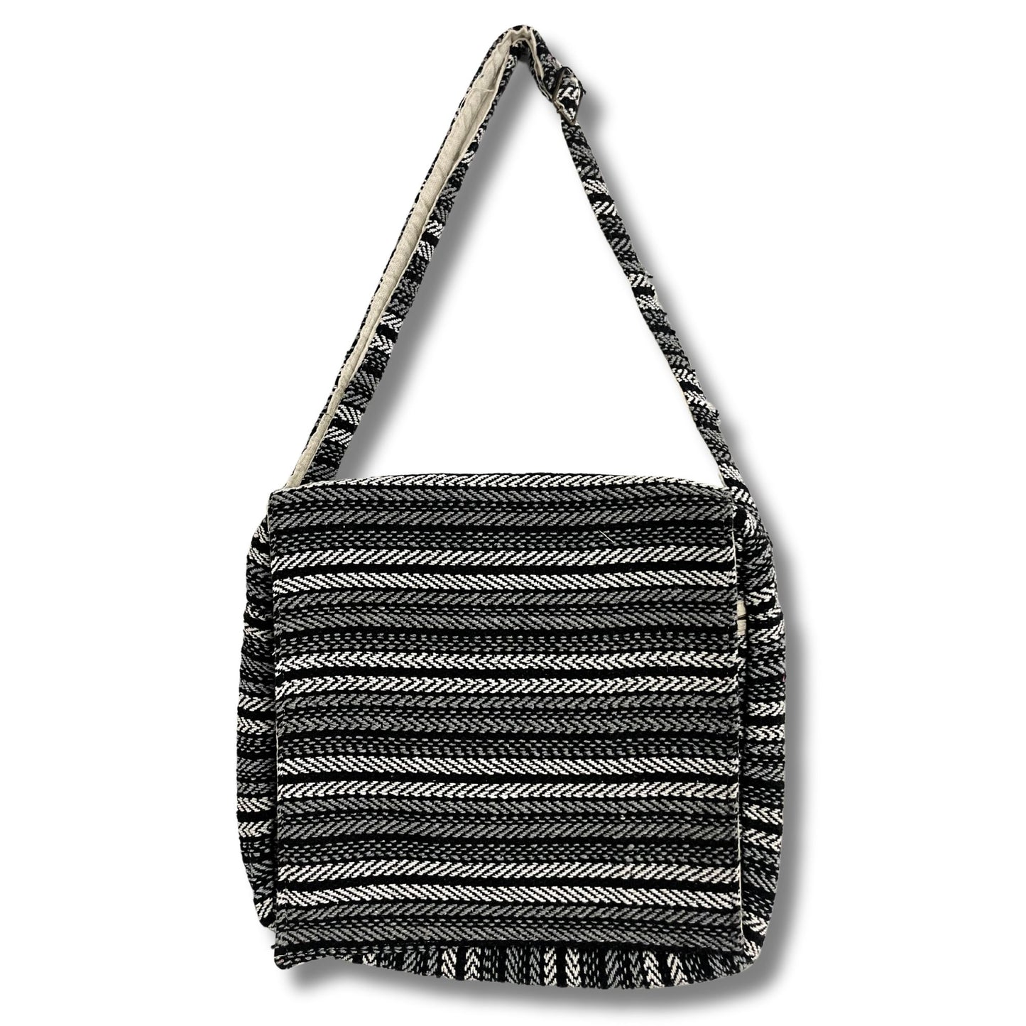 Laptoptasche 'Grey Stripe' – Handgefertigte Baumwolltasche mit gepolstertem Fach