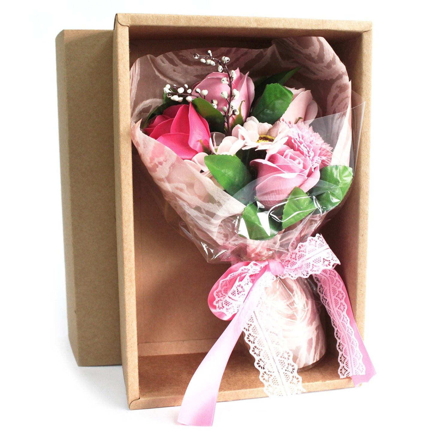 Rosa Seifenblumenstrauß in Geschenkbox - 11 Stück für verwöhnende Bademomente