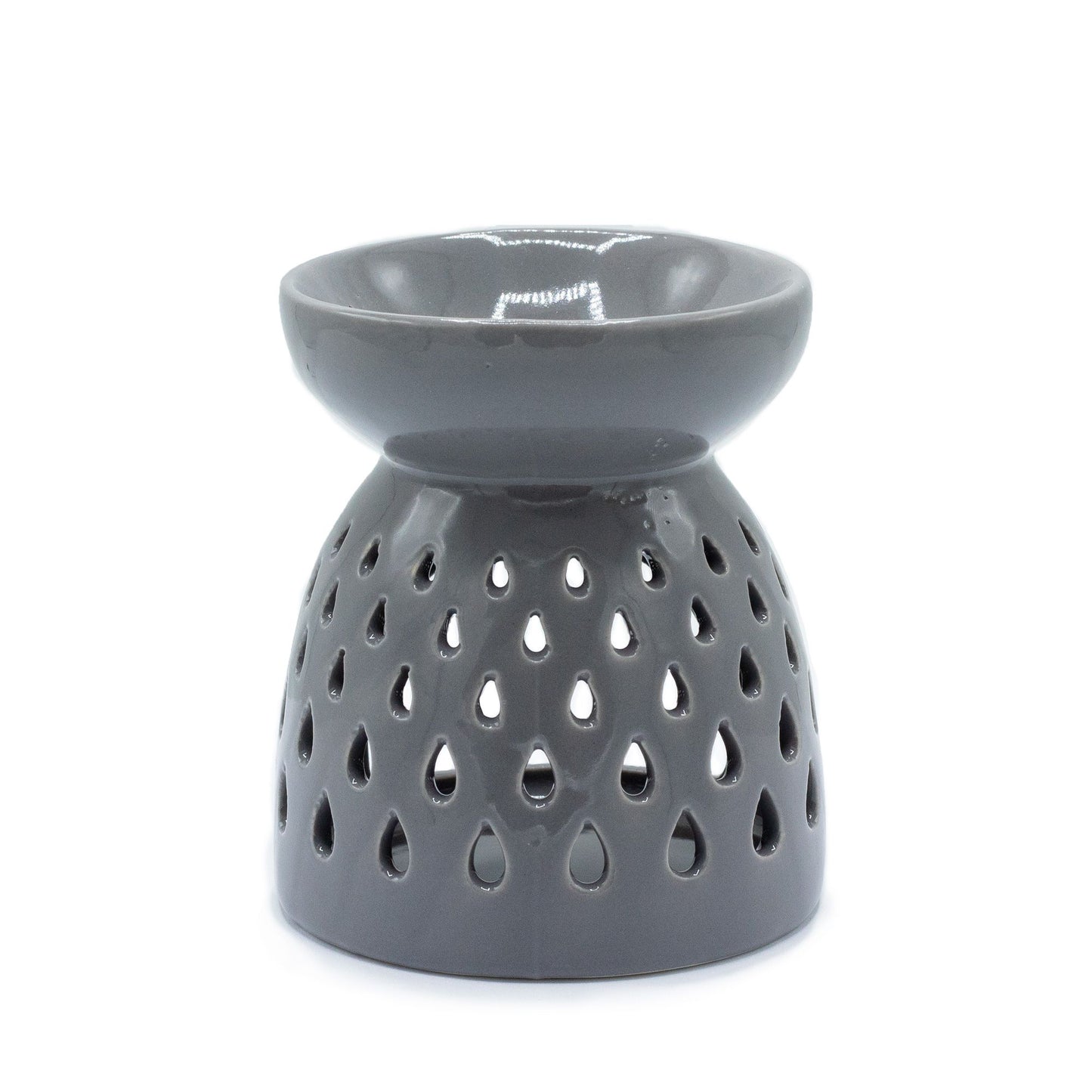 Keramik-Duftlampe Grau mit Tränenschnitt-Design – Stimmungslicht & Aromatherapie