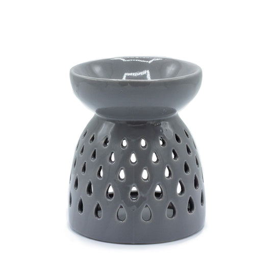 Keramik-Duftlampe Grau mit Tränenschnitt-Design – Stimmungslicht & Aromatherapie