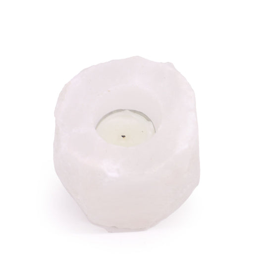 Handgefertigter Kerzenhalter aus Himalaya-Salzkristall – Ein Natur-Unikat (600-800g)