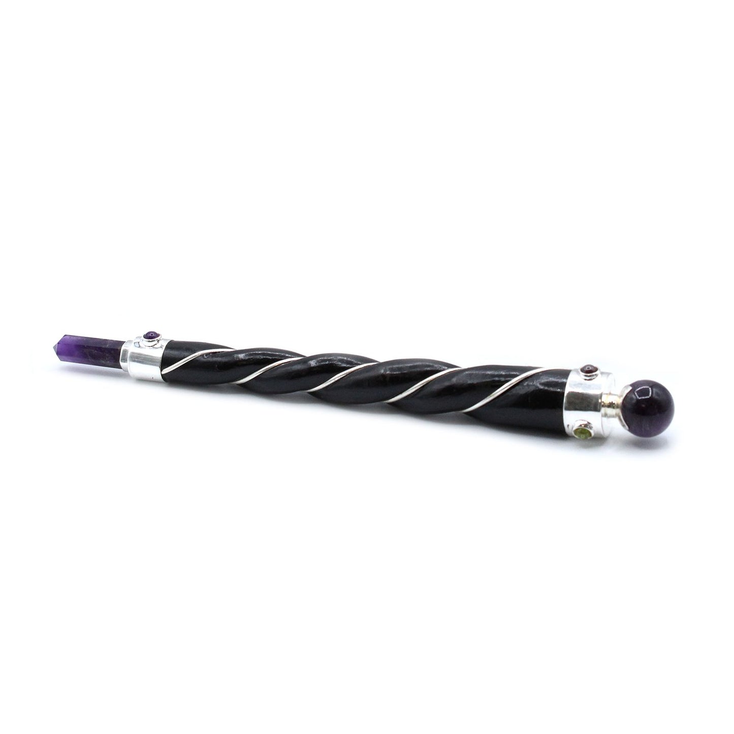 Handgefertigter Energiestab mit Amethystkugel - Versilbertes Design