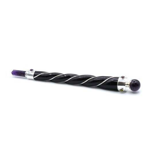 Handgefertigter Energiestab mit Amethystkugel - Versilbertes Design