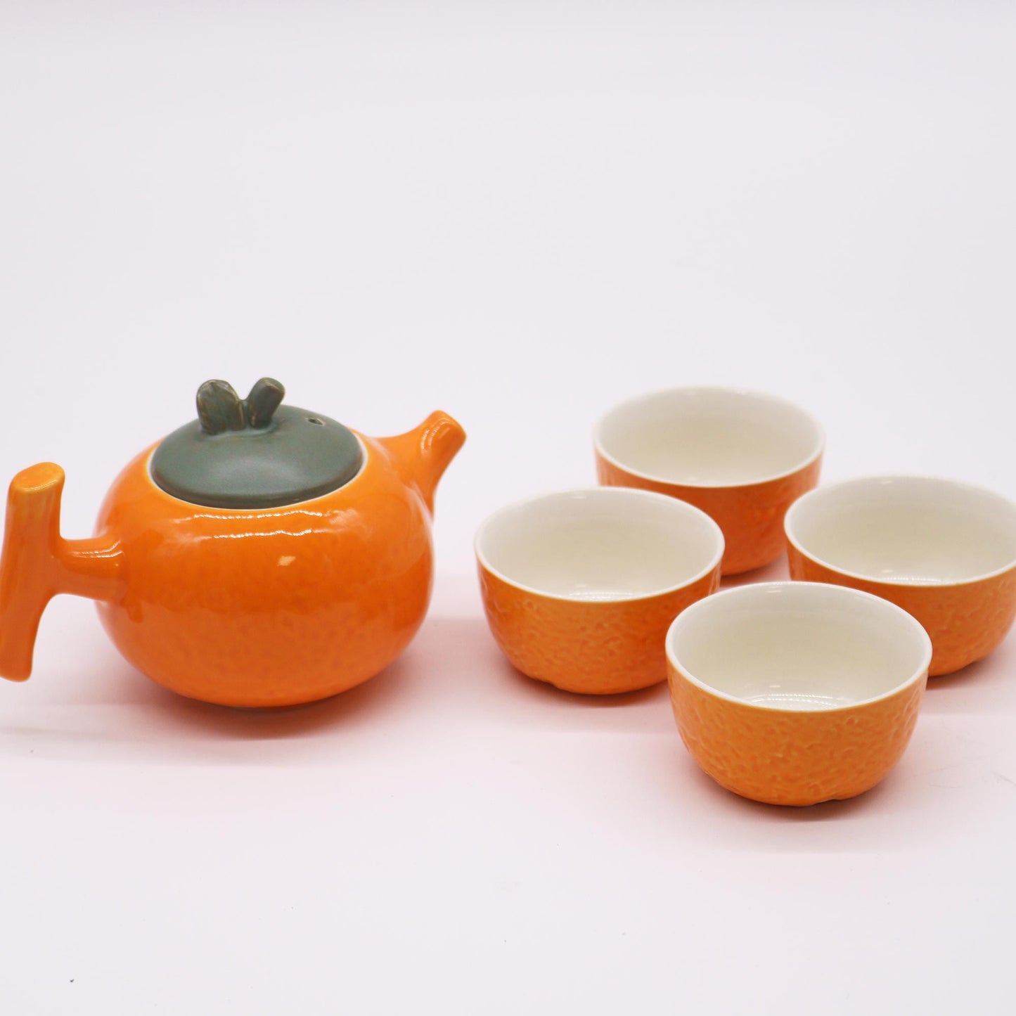 Orangenfreude Teeset – Keramik-Teekanne mit 4 Tassen
