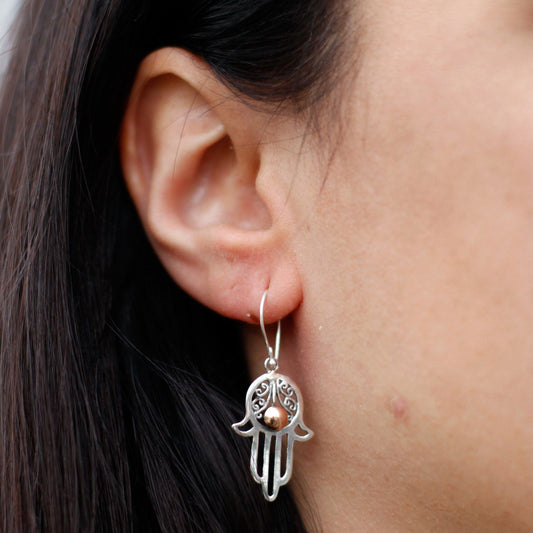 Hamsa Hand Ohrring – Handgefertigt aus 925er Silber & 18k Gold