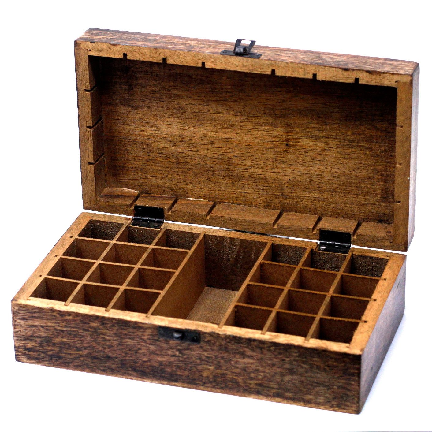 Mangoholz-Aromatherapiebox mit floraler Handgravur – für 25 Fläschchen