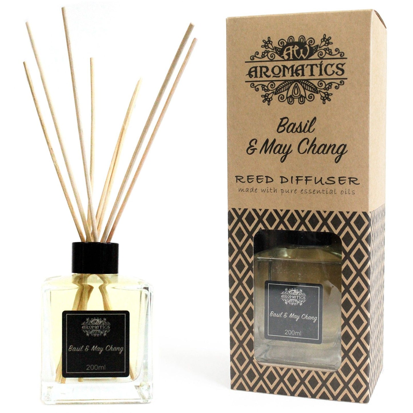 Duftdiffusor mit Basilikum & Maychang - 200ml Flakon mit Rattanstäben