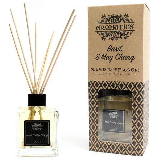 Duftdiffusor mit Basilikum & Maychang - 200ml Flakon mit Rattanstäben