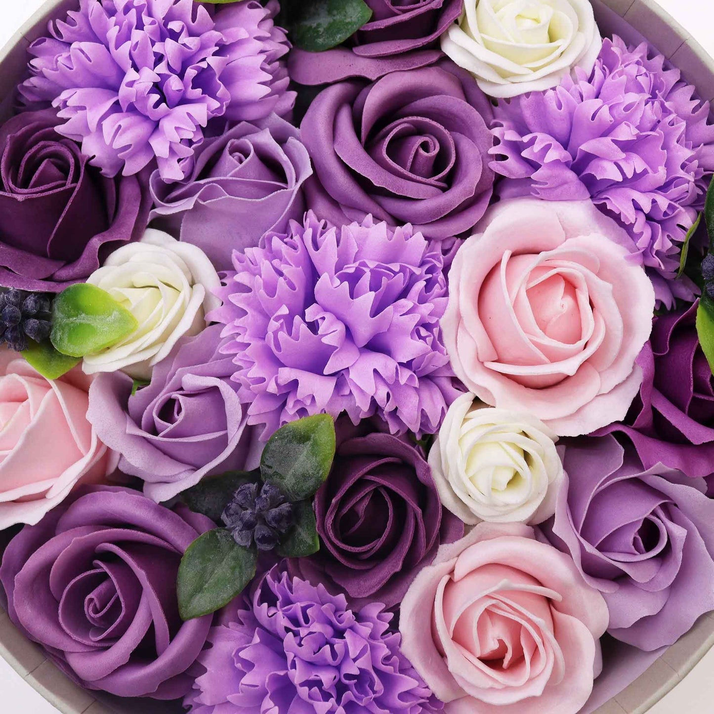 Seifenblumen-Komposition 'Lavendel-Rose' – Handgefertigte Blüten in Geschenkbox