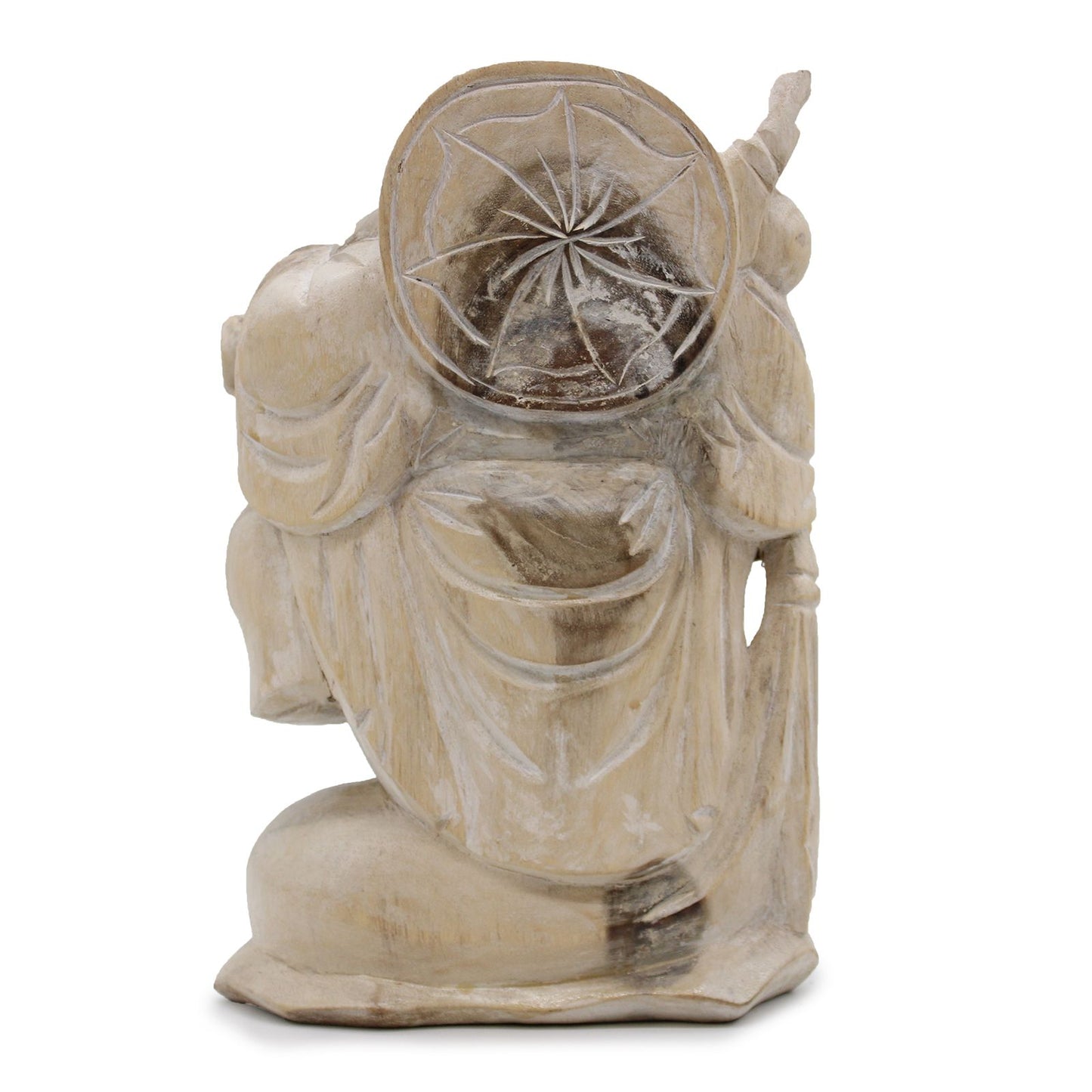 Handgeschnitzte Buddha-Statue aus Suarholz, 30 cm, weiß lasiert