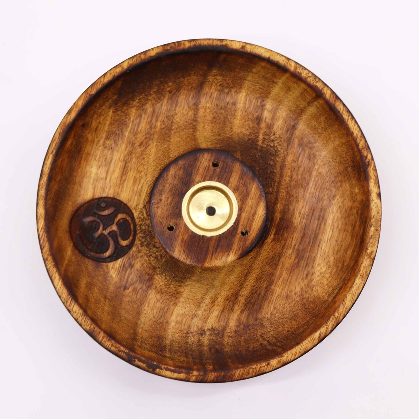 Meditationsscheibe mit Om-Symbol – Räucherhalter aus Mangoholz
