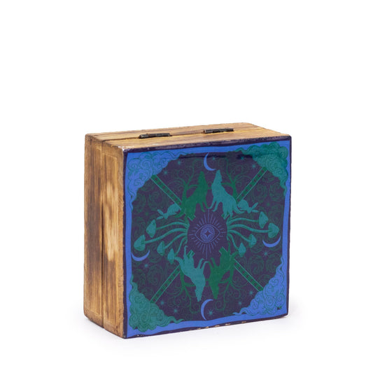 Handbemalte Schmuckbox aus Mangoholz 10x10x4,2 cm - Filigranes Emaille-Design