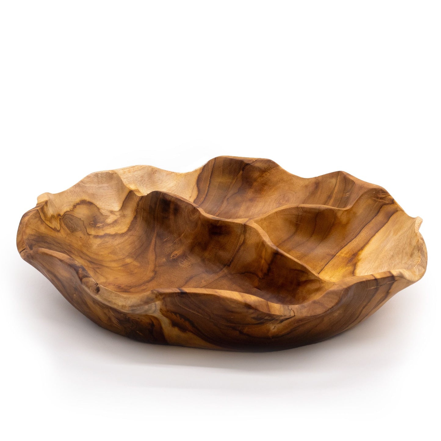 Massive Teakholz-Schale mit Dreifach-Unterteilung - 30 cm Ø