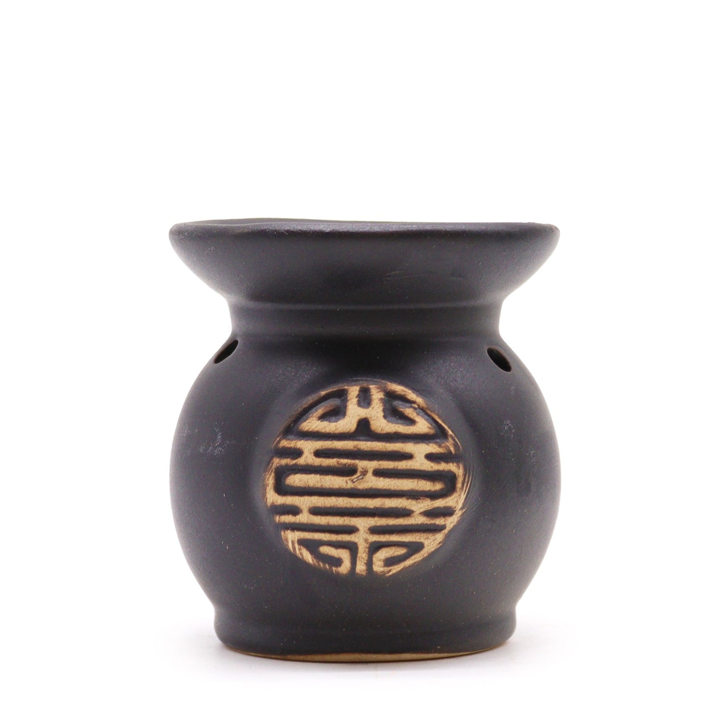 Keramik-Duftlampe mit Yin-Yang-Motiv im rustikalen Terrakotta-Design