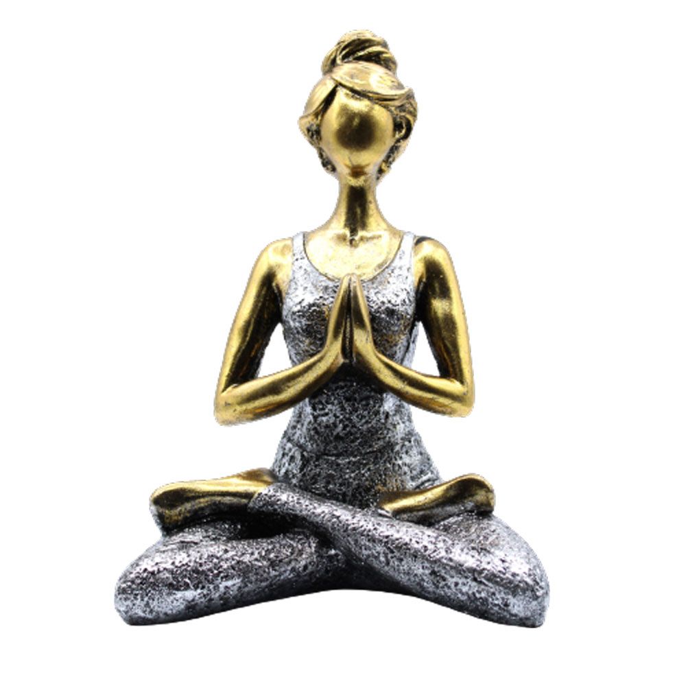 Yoga-Dame Figur in Bronze & Silber - 24 cm Handarbeit aus Resin und Zement