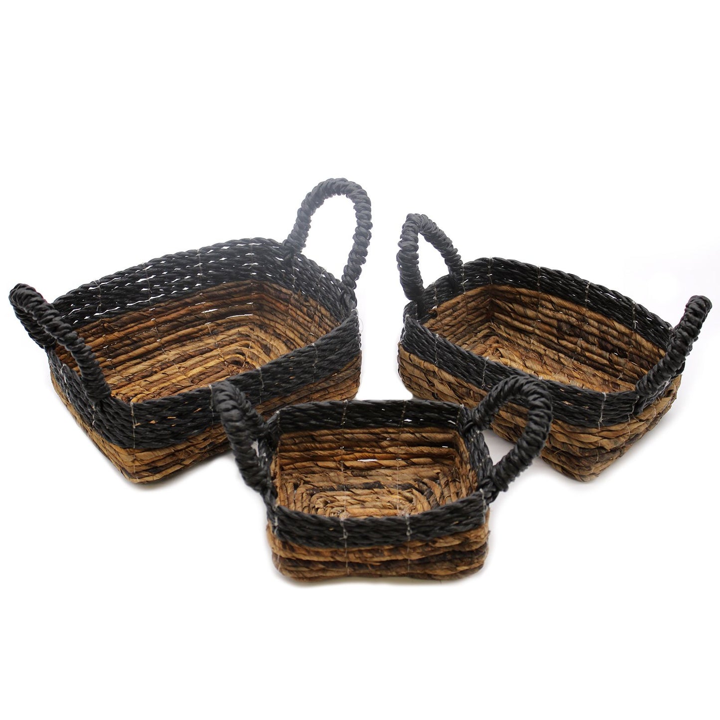 Set mit 3 quadratischen Körben aus Bananenblatt und Raffia – handgeflochten