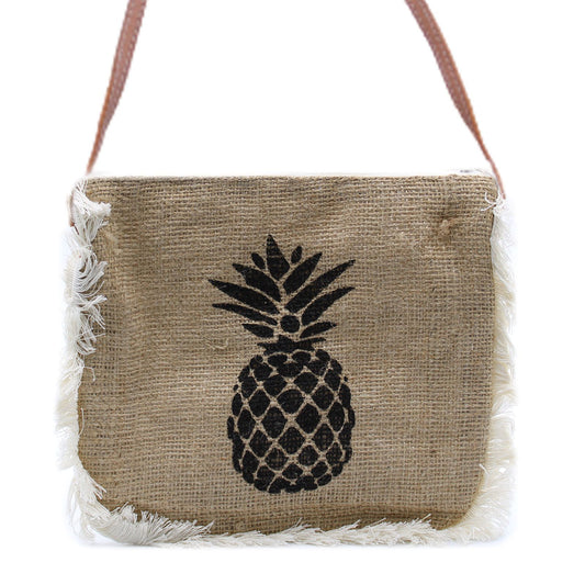 Jute-Fransentasche mit handgesticktem Ananas-Motiv