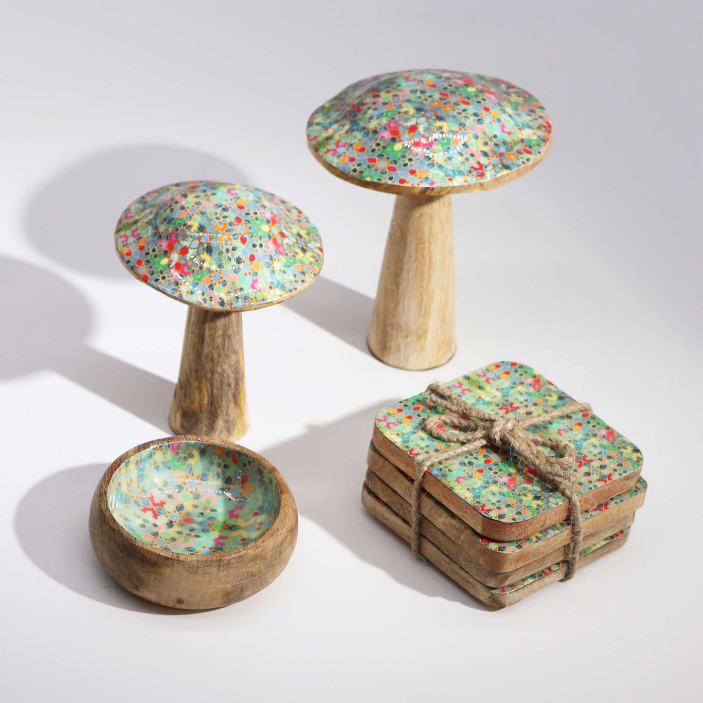 Dekopilz aus Mangoholz - Mediterranes Mosaikmuster, 10 cm