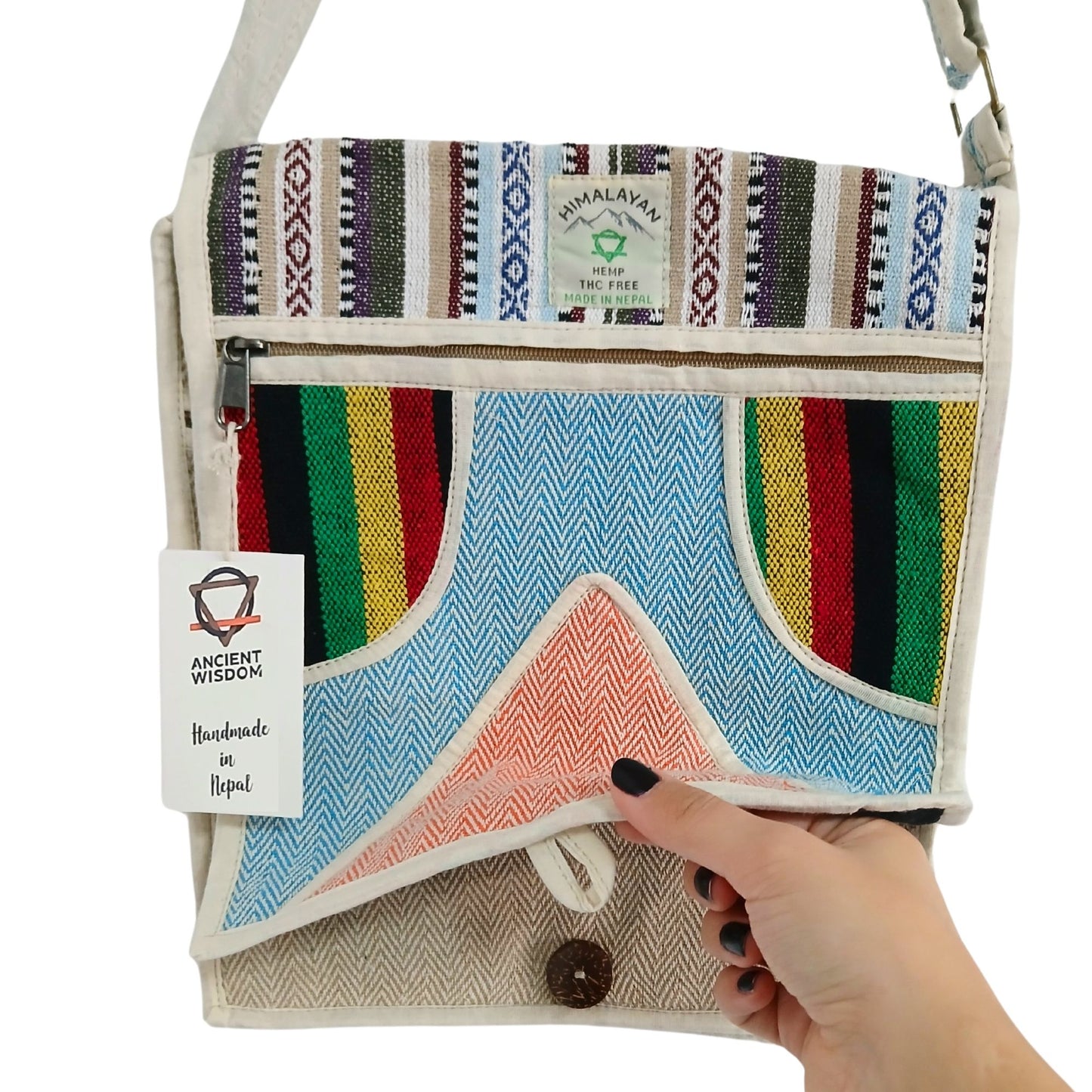 Messenger Bag für Laptop bis 15,6 Zoll - Dreiecksdesign aus Hanf-Baumwolle