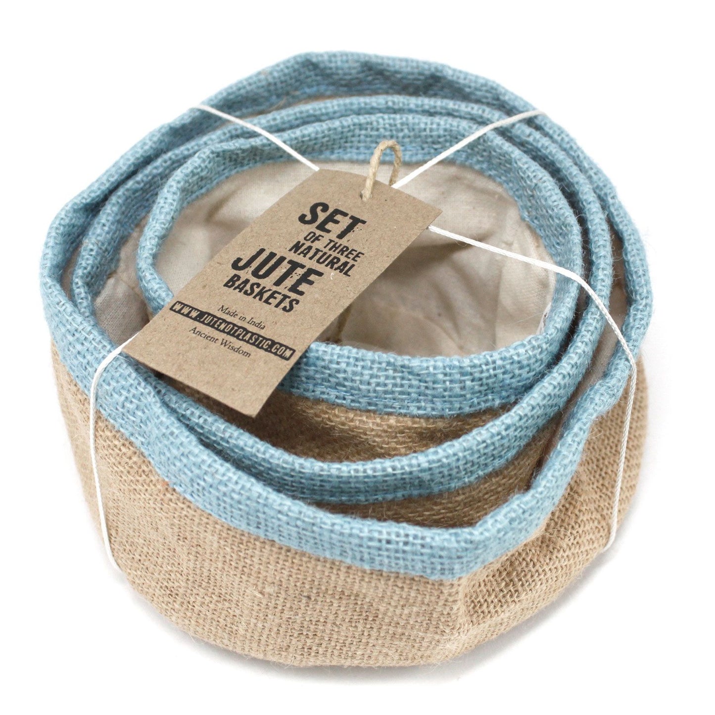 Set aus 3 Jute-Körben mit Baumwollfutter in Teal – Handgefertigt & nachhaltig