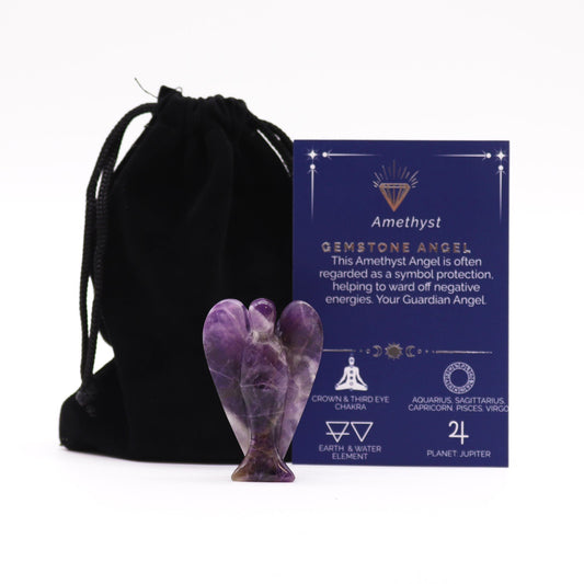 Handgeschnitzter Schutzengel aus Amethyst – Einzigartige Edelsteinfigur