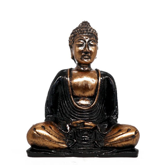 Meditationsbuddha in Schwarz mit Goldakzenten – Handbemaltes Kunstwerk aus Bali