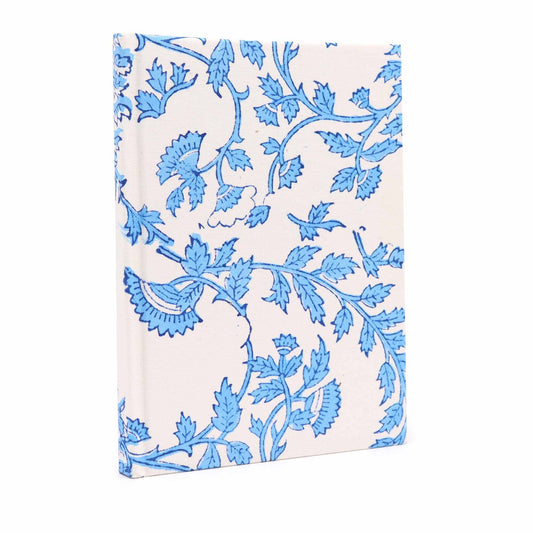Notizbuch mit floralem Handdruck – Hellblau, 96 Seiten aus Baumwollpapier