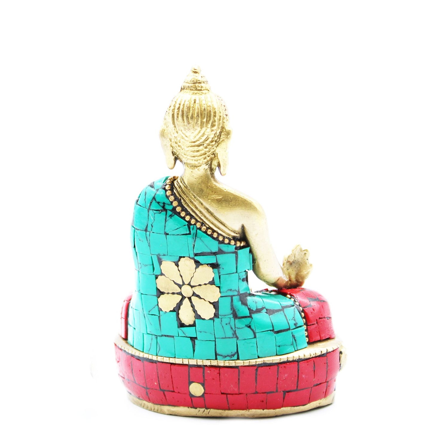 Buddha-Statue 'Hands Down' aus Messing - 11,5 cm mit Howlit-Einlagen